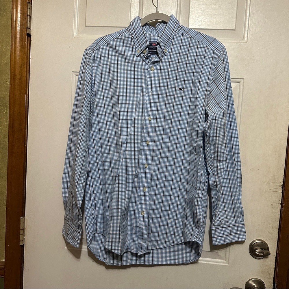 Vineyard Vines Slim Fit Whale Shirt Button Down Blue Plaid Men’s Size‎ Medium